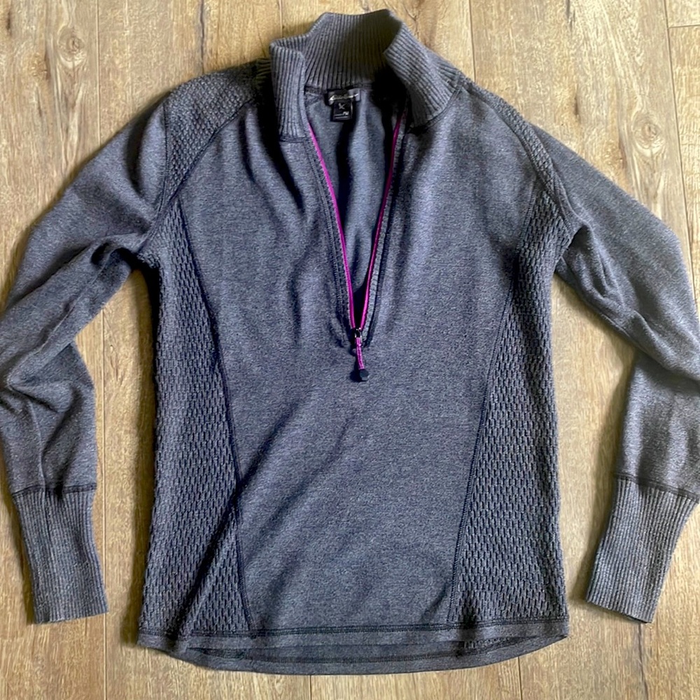 Eddie Bauer grey with pink sweater